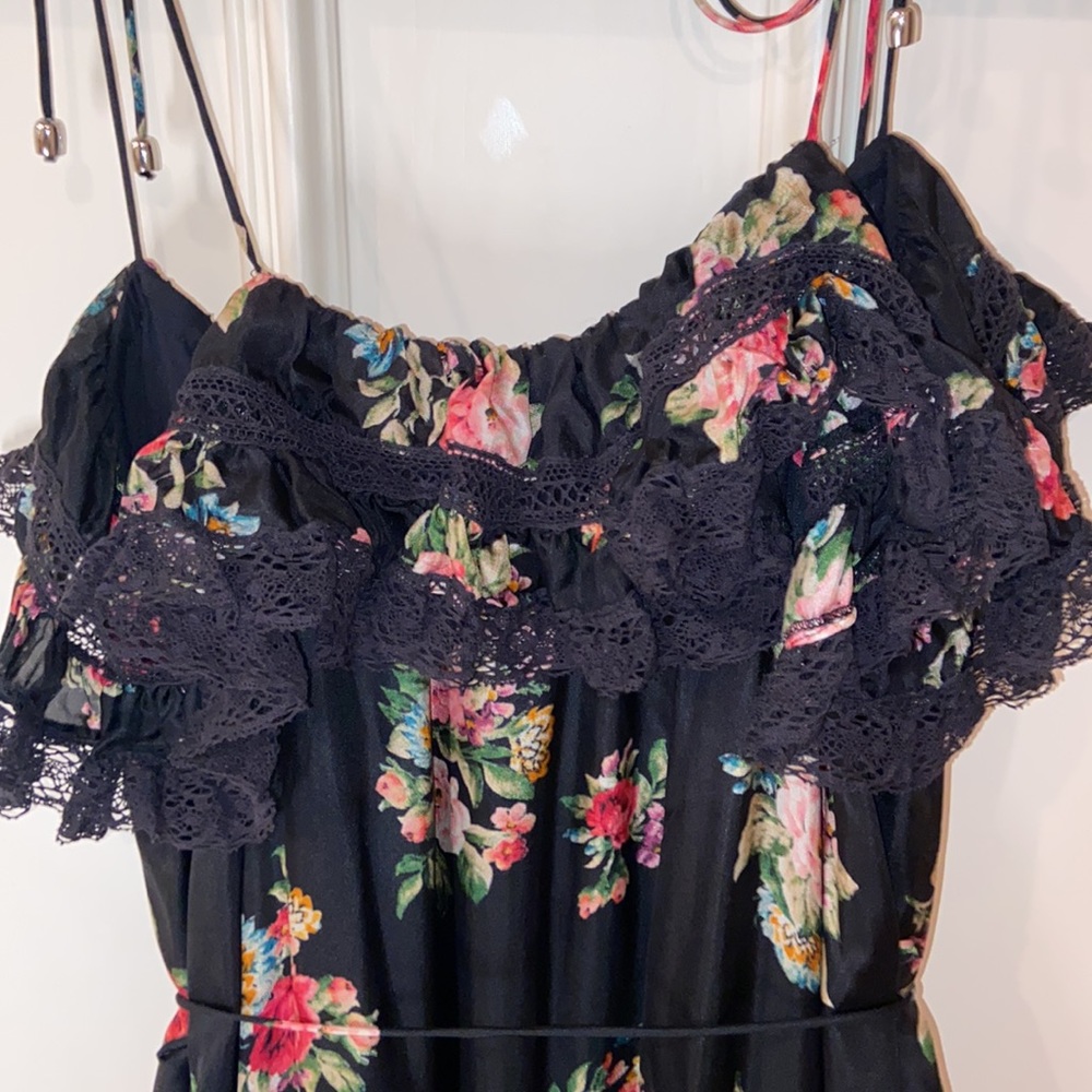 Zimmermann Honour Floral-print Tiered Silk Midi Dress In Black- siz… - Picture 12 of 15